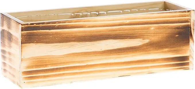 Wooden Planter Box, Rustic Barn Wood/Whitewash with Plastic Liner l Garden Decor l Restaurant and Wedding Decorations l Table Centerpiece (12x4 Set of 4, Burned Wood) by GreenHaven Gardens