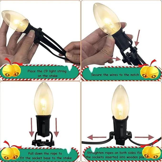 C9 Christmas Pathway Lights Outdoor, 38Ft 25 C9 Incandescent Warm White Pathway Marker Stakes Waterproof for Walkway Lawn Sidewalk Driveway Holiday by GreenHaven Gardens