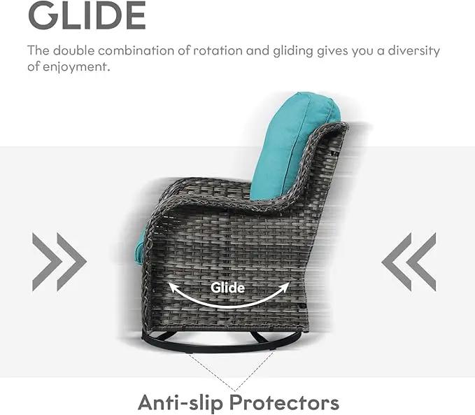 Outdoor Swivel Rcoker Wicker Chairs - Swivel Patio Chairs Set of 2 Patio Furniture Sets with Covered Cushion for Porch Deck Balcony Backyard, Turquoise Cushion by GreenHaven Gardens