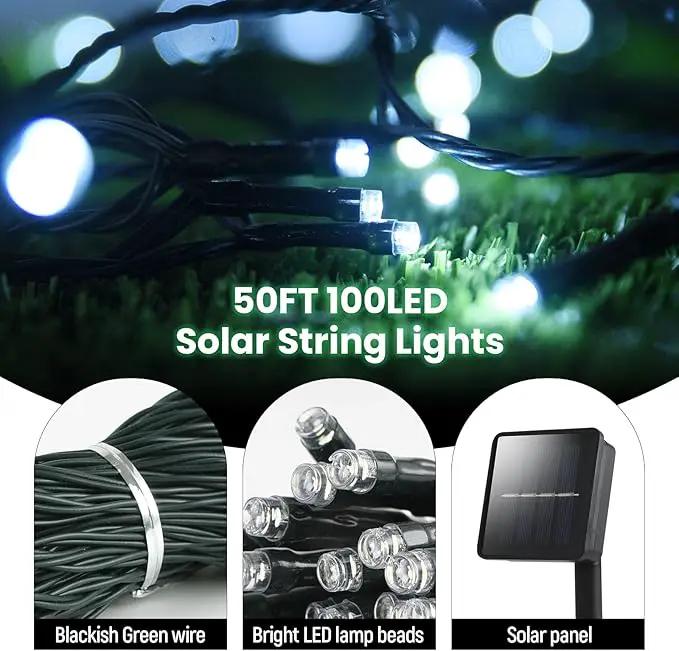Solar String Lights for Outside,50ft Solar Lights Outdoor Waterproof 100 Led Solar Fairy Lights 8 Lighting Mode Solar String Lights Idea for Garden,Courtyards,Trees(Cool White) by GreenHaven Gardens