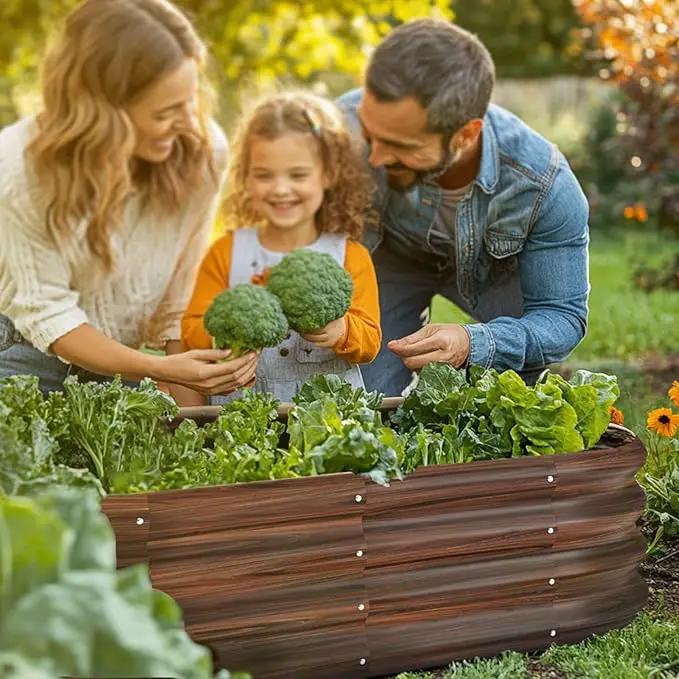 6x2x1ft Oval Galvanized Raised Garden Bed Outdoor 9-in-1 Large Metal Modular Planter Box Raised Beds for Gardening,Vegetables,Fruits,Flowers & Herbs (Brown) by GreenHaven Gardens