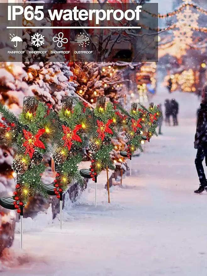 2 Pack Christmas Decorations Outdoor Solar Cross Stake Lights for Christmas Decor, IP65 Waterproof, Auto On/Off Cross Light Grave Decorations with 10 LEDs & Pinecones for Garden Yard Lawn Cemetery by GreenHaven Gardens