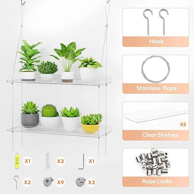 Lifewit 2-Tier Window Plant Shelves 15 inch, Acrylic Adjustable Hanging Floating Shelf, Window Sill Extender for Indoor Succulent Plants, Micro Greens, Seed Starter Pots, Herb Planters by GreenHaven Gardens