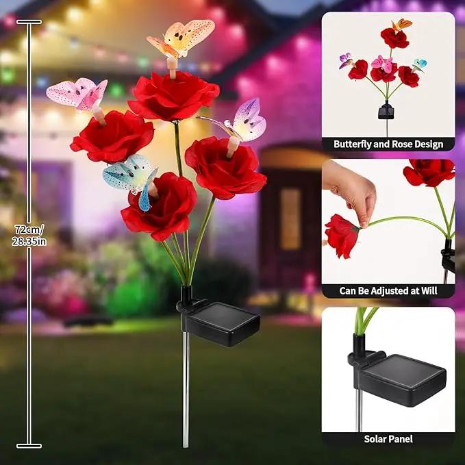 Solar Butterfly Rose Garden Lights Outdoor Waterproof Decorative Flower Garden Decor Yard Patio Lawn Outdoor, Gifts for Mother's Day3 Pack Gifts for Women (Butterfly Rose) by GreenHaven Gardens