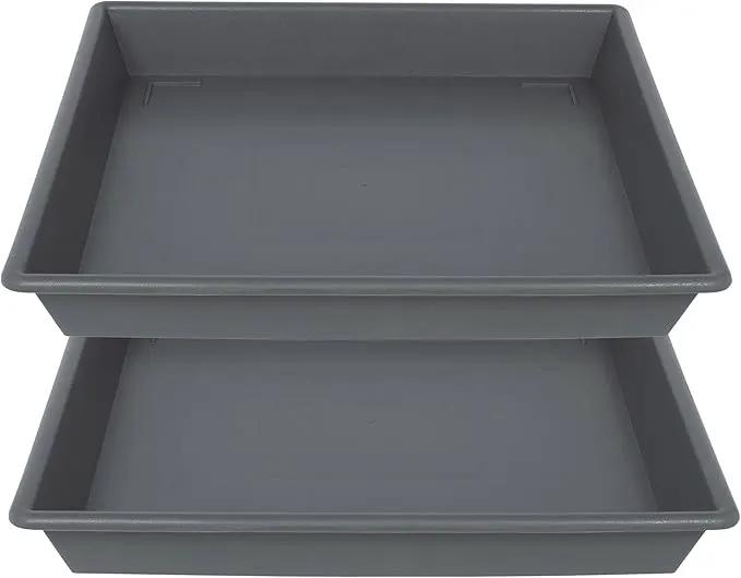 Square Plant Saucer 14 Inch 2 Pack，Plant Stand Plant Trays for Pots Heavy Duty Gray Plastic Plant Saucers for Indoors Outdoors, Flower Pot No Holes Plant Lover Gardening Gifts by GreenHaven Gardens