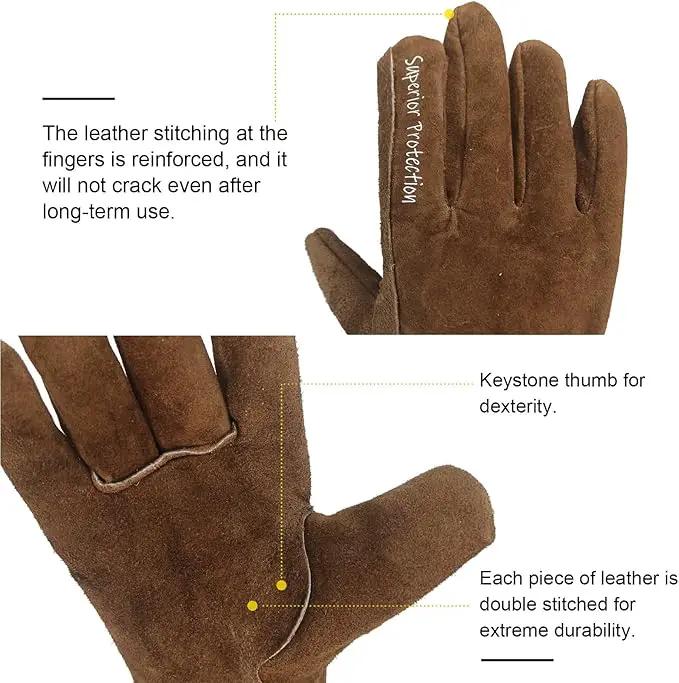 12 Pairs Bulk Leather Work Gloves for Men or Women for Gardening, Construction, Truck, Driving, Farm, Ranch, Woodworker, Soft, Cowhide Thickened, Water Resistant, Brown, 2X-Large by GreenHaven Gardens