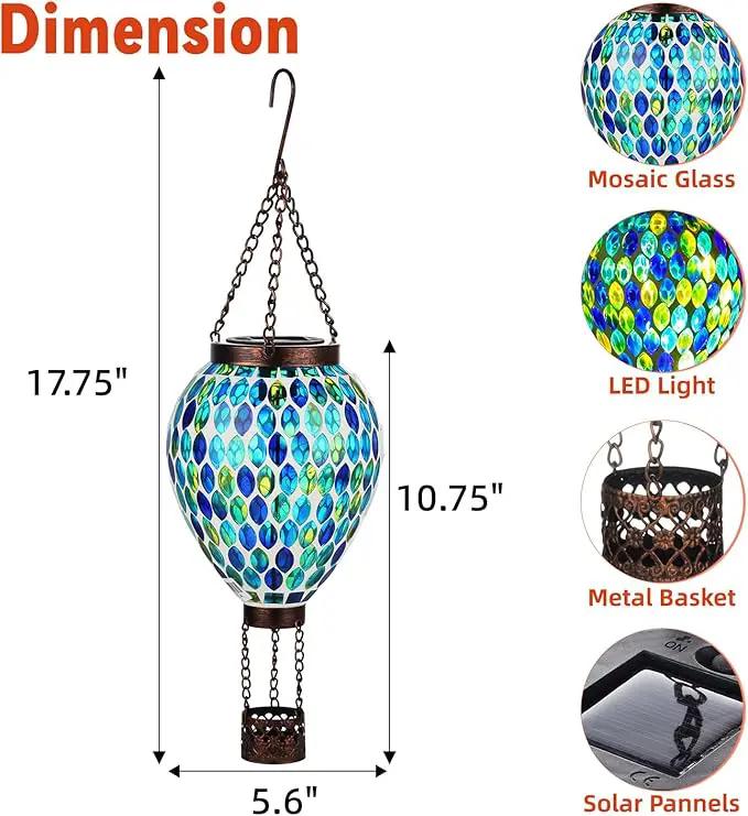 VOREEN Hot Air Balloon Solar Lantern, Mosaic Solar Outdoor Hanging Wind Light, Waterproof, Patio Festive Decor, Easter Gifts for Mom Father Grandma, Blue by GreenHaven Gardens