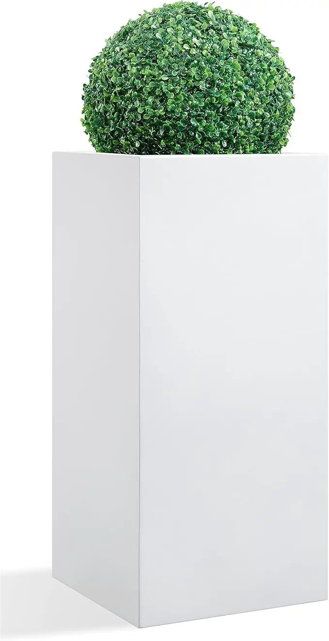 Metallic Heavy Large Planter Box for Outdoor or Indoor, Tall Metal Planters, Rectangular Flowerpot for Front Porch, Garden, Patio ‎25Pounds Pure White, No Assembly 1 Pack by GreenHaven Gardens