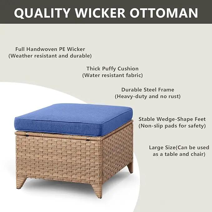 Outdoor Wicker Patio Furniture Set - 5 Pieces Rattan Patio Conversation Set with 2 Rocking Swivel Chairs,2 Ottomans and 1 Side Table for Porch Deck Backyard Garden(Yellow/Blue) by GreenHaven Gardens