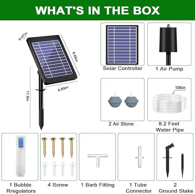 Solar Pond Aerator with Air Pump, 3 Modes(18H/36H/72H) Solar Aerator for Ponds Outdoor, 4W & 2200 mAh Solar Powered Air Pump with Bubble Regulator for Small Fish Pond, Stock Tank, Aquarium Hydroponics by GreenHaven Gardens