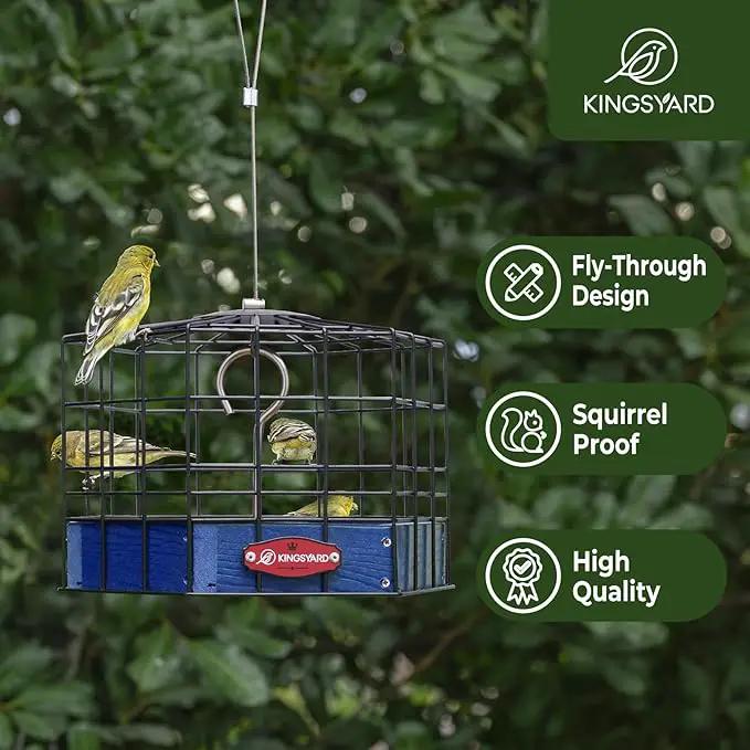 Kingsyard Squirrel Proof Platform Bird Feeder for Outdoor Hanging, Caged Bird Feeder for Bluebird Mealworm, Recycled Plastic Feeding Platform with Metal Mesh Tray, Special for Small Birds, Blue by GreenHaven Gardens