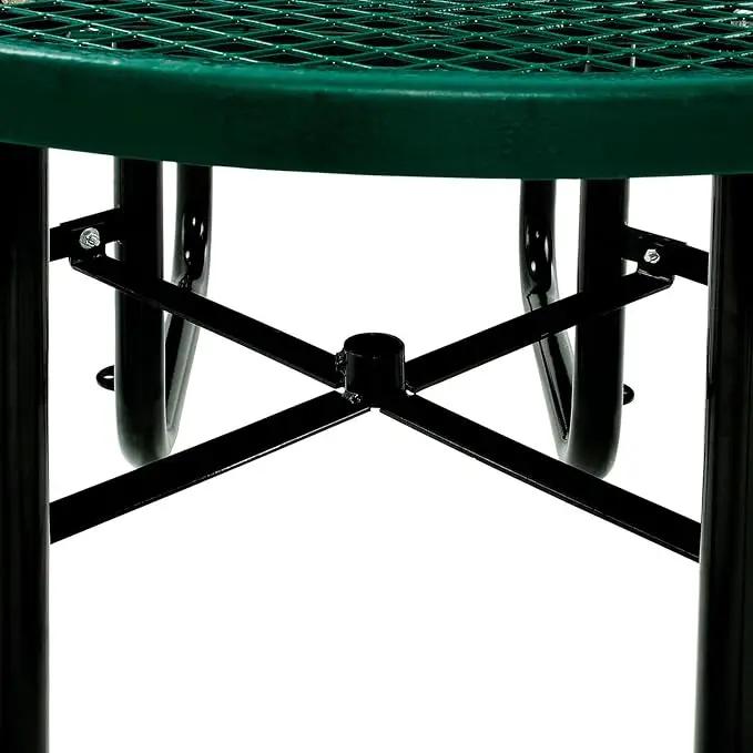 Global Industrial 46" Round Picnic Table, Expanded Metal, Green Thermoplastic Coating, Attached Benches, 1-1/2” Umbrella Pole Hole, Outdoor-Rated, 1000 lb Capacity by GreenHaven Gardens