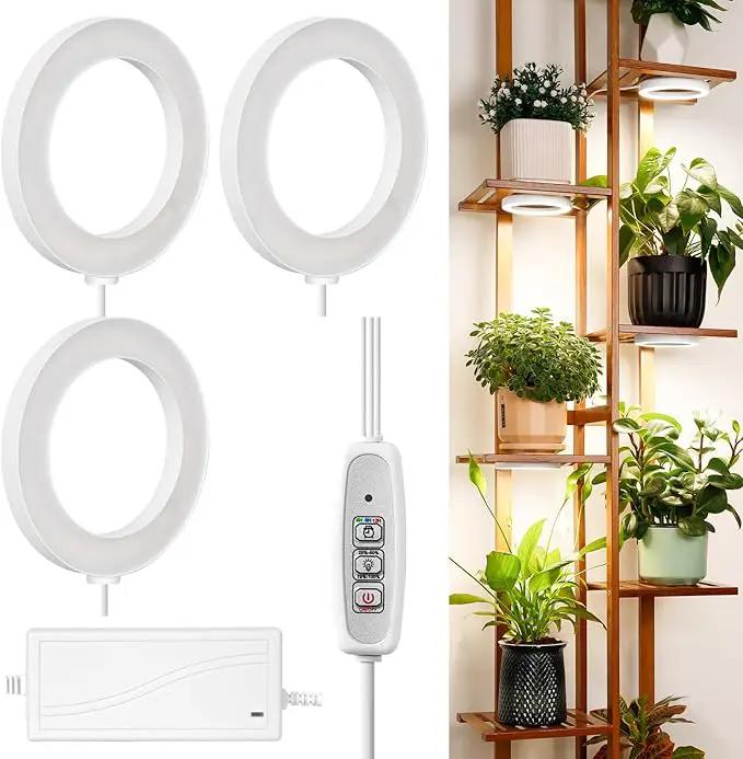 LORDEM 6.3” Ceiling Grow Lamp for Indoor Plants, 216 LEDs Full Spectrum Halo Plant Light, Under Cabinet Grow Lights with 4/8/12H Auto Timer, 3 Switch Modes, 4 Dimmable Brightness Levels, Tri Head by GreenHaven Gardens