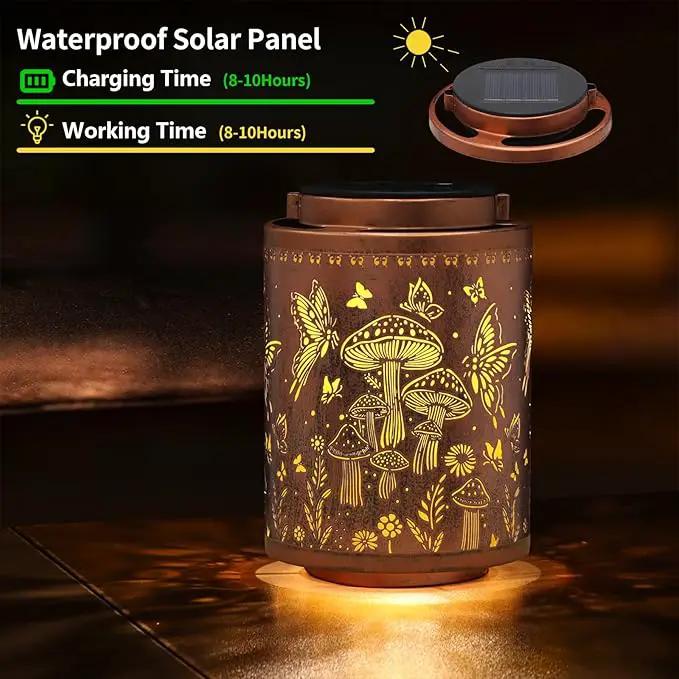 2 Pack Solar Lanterns Outdoor Waterproof Butterfly Garden Decor Gifts for Women Mon Grandma Metal Hanging Solar Lights Decoration for Outside LED Lanterns for Yard Patio Lawn(Mushroom) by GreenHaven Gardens
