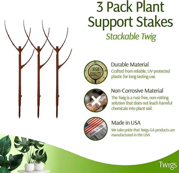 Stackable Plant Support Stakes, Stem Holder Structures for Indoor & Outdoor Use, Garden Accessories for Climbing & Potted Plants, Trellis Alternative - Begonia Red, 3 Pack, 17" L by GreenHaven Gardens