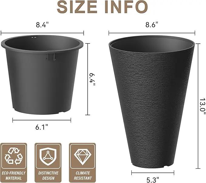 Kante Tall Round Planter Set of 2, 13 Inch Tall Decorative Planter Pots for Outdoor Indoor Garden Patio Front Porch (Black) by GreenHaven Gardens