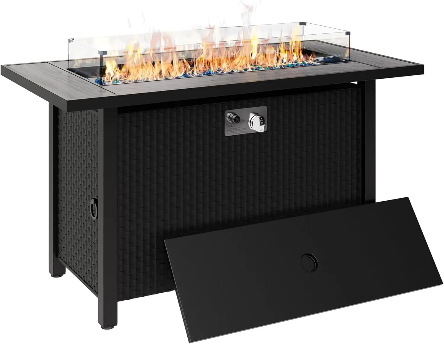 45 inch Outdoor Propane Fire Pit 50,000 BTU Gas Fire Pit Table with Lid, Glass Wind Guard, Waterproof Cover, Rectangle Gas Firepit Table for Garden/Patio, CSA Certification by GreenHaven Gardens