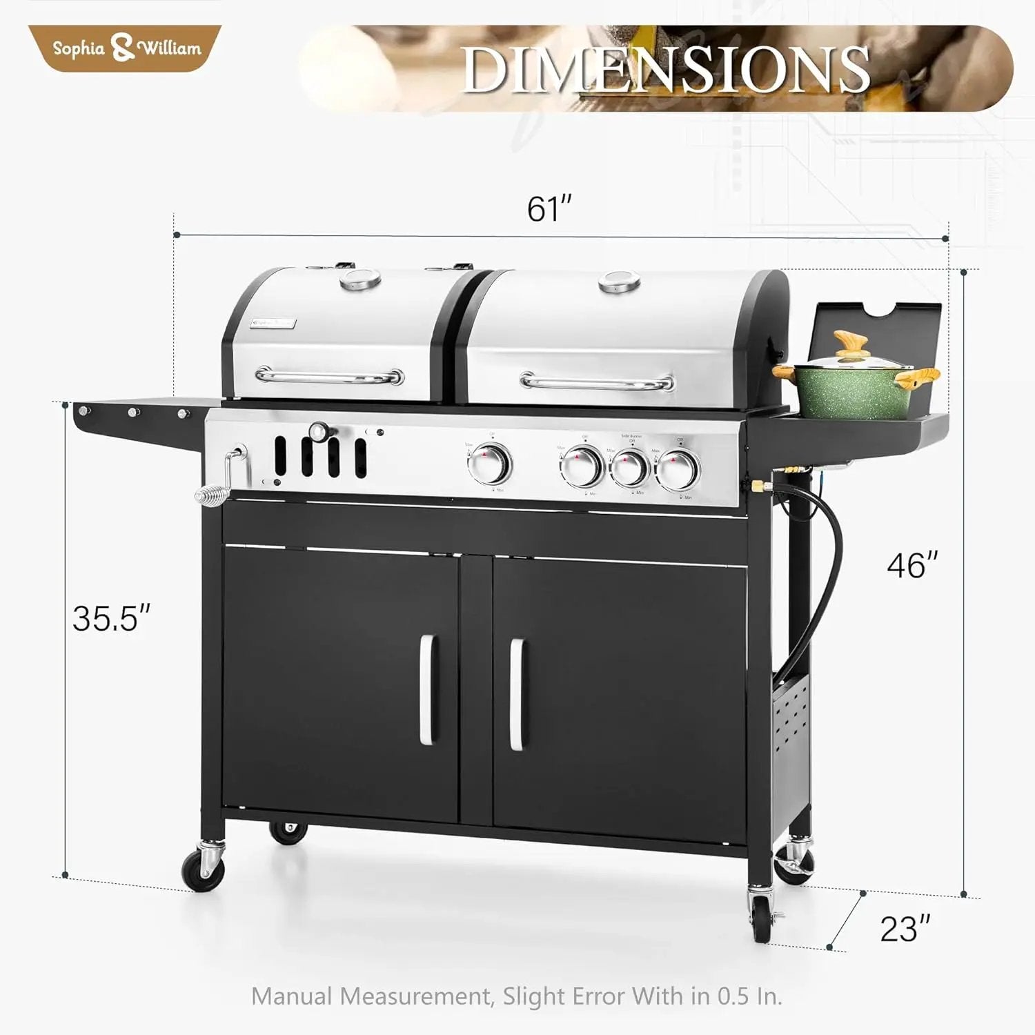 Sophia & William Charcoal and Propane Gas Grill Combo with Side Burner & Porcelain-Enameled Cast Iron Grate, Dual Fuel BBQ Grill for Outdoor, Barbecue Grill, 690 SQIN Cooking Area by GreenHaven Gardens