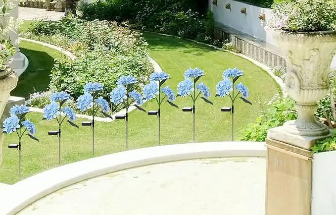 RAYLIDA Solar Lights Outdoor Decorative - 3 Pack Hydrangea Solar Garden Stake Lights Waterproof,Two Lightning Modes & Enlarged Solar Panel (Blue) by GreenHaven Gardens