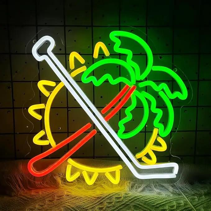 Coconut Trees Neon Sign Palm Tree Neon Light Up Sign Sun Neon Light for Wall Decor Ice Hockey Neon Sign for Bedroom Bar Man Cave Party Decor Birthday Gifts USB Powered,Size13.5*12.5inch(JWD028) by GreenHaven Gardens