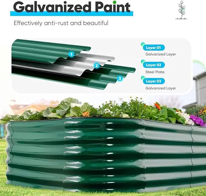Quictent Galvanized Raised Garden Bed Kit, 8x4x1.5 ft Oval Metal Planter Box Tall for Vegetables Outdoor Backyard, Rubber Strip Edging Included (Dark Green) by GreenHaven Gardens