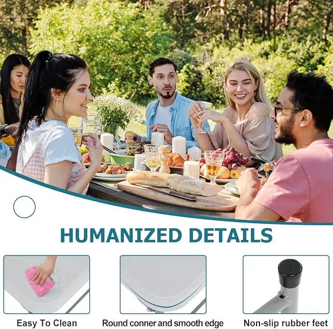 4FT Folding Table, Height Adjustable Table, Heavy Duty Plastic Tables Portable Fold-in-Half Utility Table w/Handle & Lock for Camping BBQ Party Banquet Wedding Market Events, 330LBS by GreenHaven Gardens