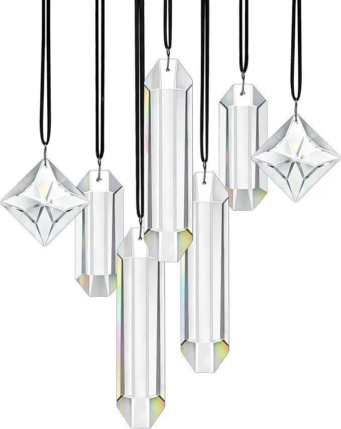 HDCRYSTALGIFTS Modern Grief Gift,Set 7 Clear Crystal Prisms Suncatchers Hanging Ornament,Rainbow Maker Sun Catchers for Windows, Balcony, Kitchen, Garden Decoration by GreenHaven Gardens