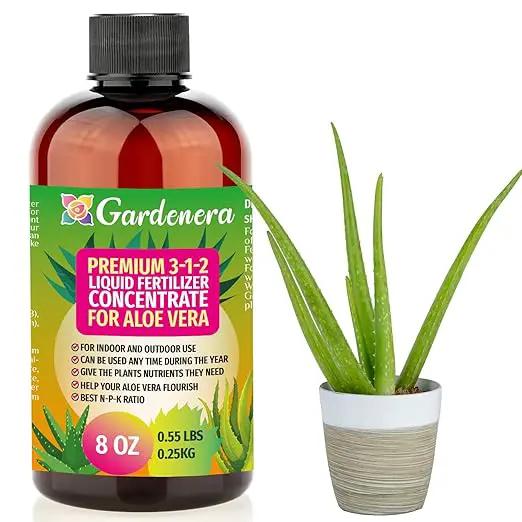 Premium Liquid Aloe Vera Plant Fertilizer - 3-1-2 Concentrate for Indoor Plants and Flowers by Gardenera | Organic Plant Food for Aloe Vera Plants - 8oz by GreenHaven Gardens