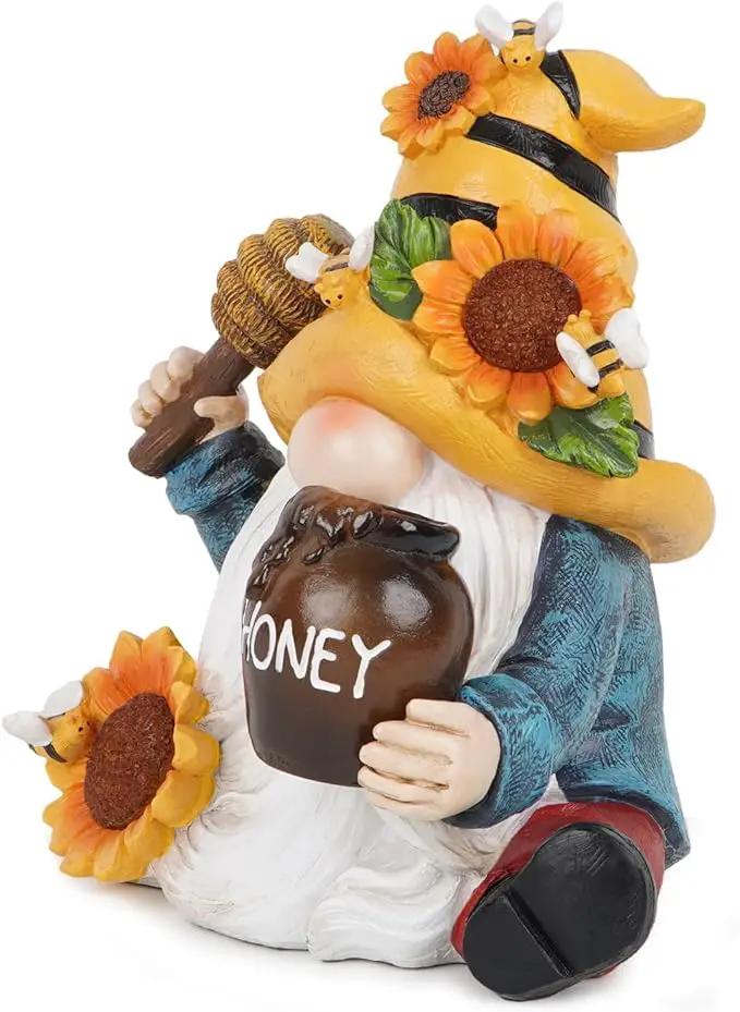 Hodao Spring Resin Garden Bumble Bee Themed Gnome Decorations-Solar-Powered Radiance-Honey Gnomes World Day Gifts Summer Lawn Garden Porch Sculptures & Statues Decorations by GreenHaven Gardens