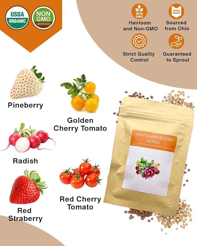 Red Strawberry and Pineberry Seed Pod Kit for AeroGarden, iDoo, Ahopegarden, MUFGA with Red Strawberry, Pineberry, Radish, Red Cherry/Golden Cherry Tomato - Compatible with All Hydroponics (7-Pod) by GreenHaven Gardens