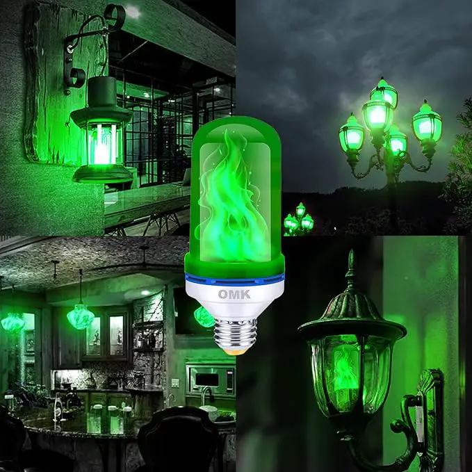 OMK Green Led Flame Light Bulb LED Christmas Decorations Fire Light Bulbs - Upgraded Halloween Bars Porch Light Bulb Flickering Fire LED Lamps for Indoor/Outdoor/Holiday Decoration Gifts by GreenHaven Gardens