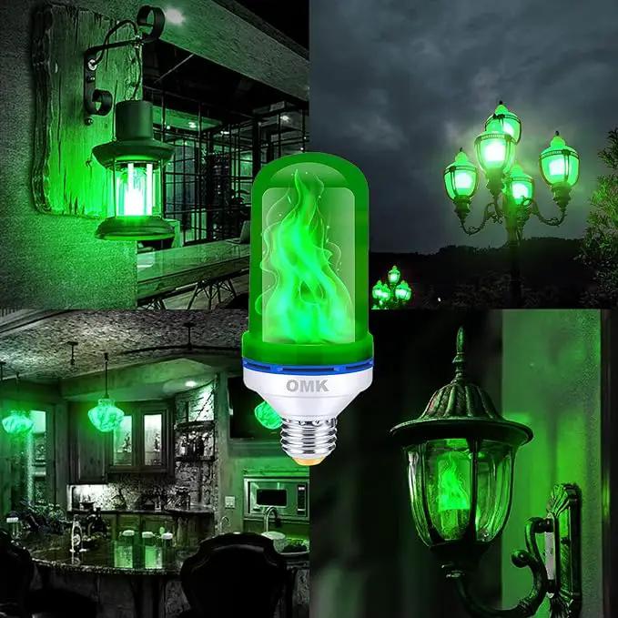 OMK 4 Pack Green Light Bulbs, Christmas Flame LED Light Bulbs Decorations Flickering/Breathing/Ligting/Gravity 4 Modes Flame Bulb for Bars Hotel Yard Porch Party Outdoor Decorative Holiday Gifts by GreenHaven Gardens