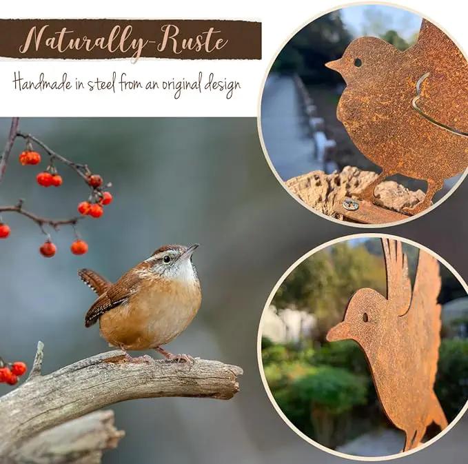 5PCS Rusty Birds Decoration, Metal Birds Yard Decor, Metal Birds Craft Statue Ornaments - Garden Sculptures and Yard Art, Fence Decorations Outdoor by GreenHaven Gardens