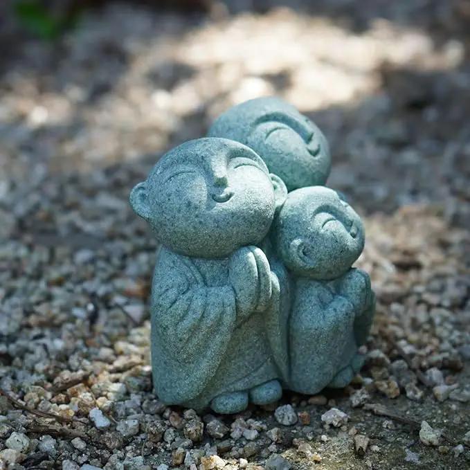 OwMell 3 Japanese Jizo Statue Stone Japanese Buddha Jizo Monk Statue Figurine Memorial Statue Aquarium Decoration Garden Outdoor Ornament 3" - Praying by GreenHaven Gardens