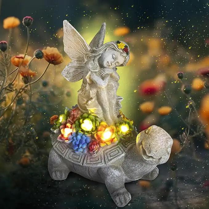 Choies Solar Angel Garden Statue Outdoor,Little Angel Sitting on Turtle Garden Sculpture for Outside,Angels Figurines Gifts for Women,Mom,Angel Outdoor Decoration for Home,Garden,Patio,Yard by GreenHaven Gardens