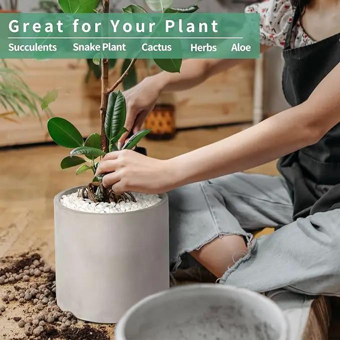 Mozing Cement Plant Pots Indoor - 10 inch Concrete Planter Pot for Planting - Modern Stone Clay Flower Pot with Drainage Hole for Garden, Home, Office Decor, Grey by GreenHaven Gardens