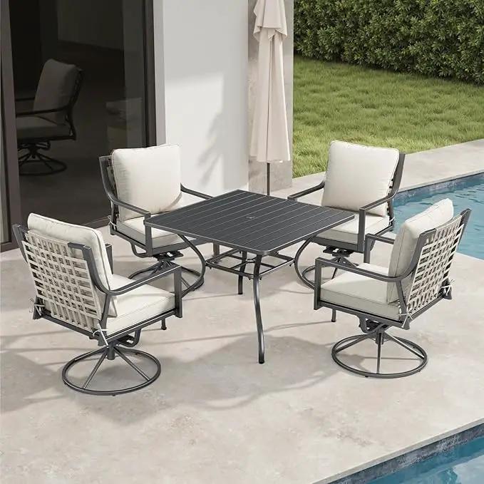 Patio Tables Outdoor Dining Table - Metal Coffee Tables with 2-Tier Storage Shelf 1.57" Umbrella Hole for Outside Proch Deck Balcony Garden Rectangle by GreenHaven Gardens