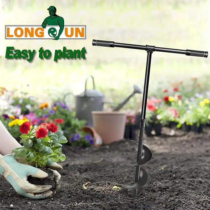 LONGRUN Manual Garden Hole Digging Drill Bit, Hand Drill Auger Post Hole Digger for Planting, Spiral Drill Planter for Bulb, Flower, Tree, Seedlings, Bedding Plants, Umbrella, Fence Holes-6"x 38" by GreenHaven Gardens