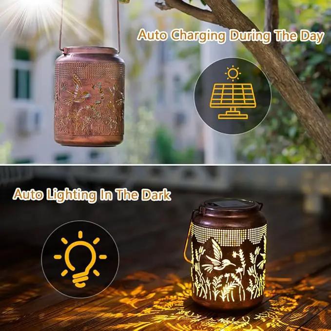 Hummingbird Solar Lanterns Outdoor Waterproof,Metal Garden Decor Hummingbird Gifts Hanging Solar Lanterns Outdoor Lights for Patio, Yard, Poch,Table Birthday Gifts for Women Mom by GreenHaven Gardens