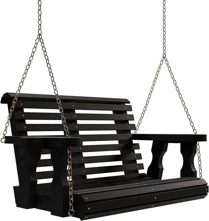 Amish Casual Roll Back Swing, 3-Foot, Semi-Solid Black Stain, Chains, with cupholders by GreenHaven Gardens