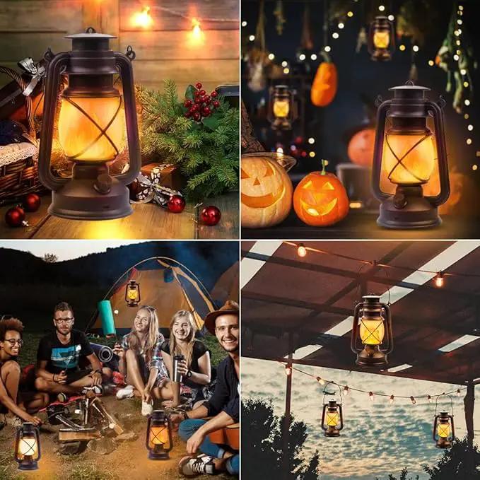 Lantern LED Battery Powered Camping Lamp Outdoor Hanging Lantern Flickering Flame Rechargeable Retro Lanterns Remote Control 4 Modes Light Non-Solar 2 Pack by GreenHaven Gardens