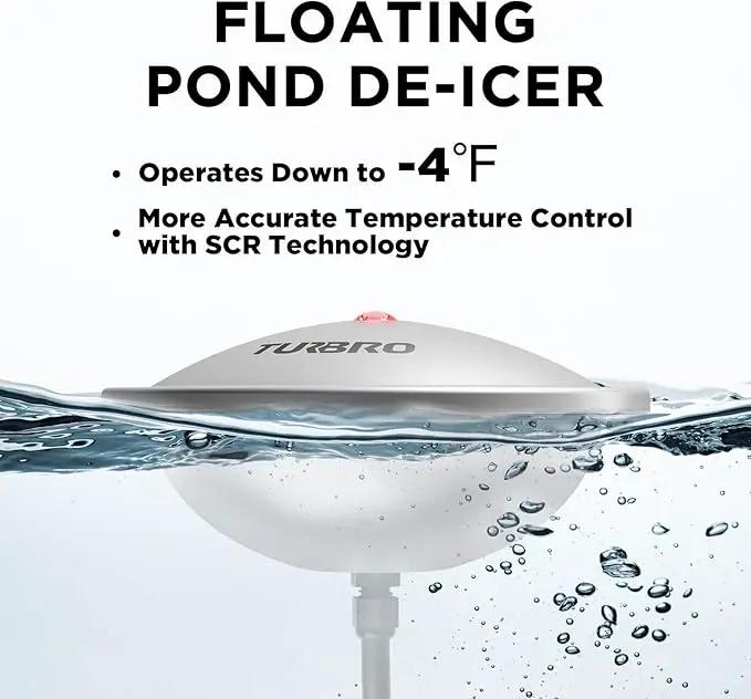TURBRO Pond De-icer, Floating Pond Heater with 32.8 ft. UL Approved Cord, Full Stainless Steel Casing, GFCI Leakage Protection Plug, for Outdoor Ponds with Fish, 400 Watts, PD400A, Silver by GreenHaven Gardens