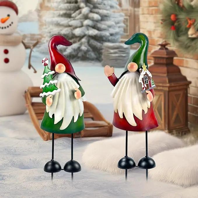 HONGLAND Christmas Decorations Outdoor Metal Gnome Yard Art Christmas Gnomes Statue 18 Inch Gnome Figurine for Holiday Christmas Lawn Patio Yard Garden Decor-2 PCS by GreenHaven Gardens