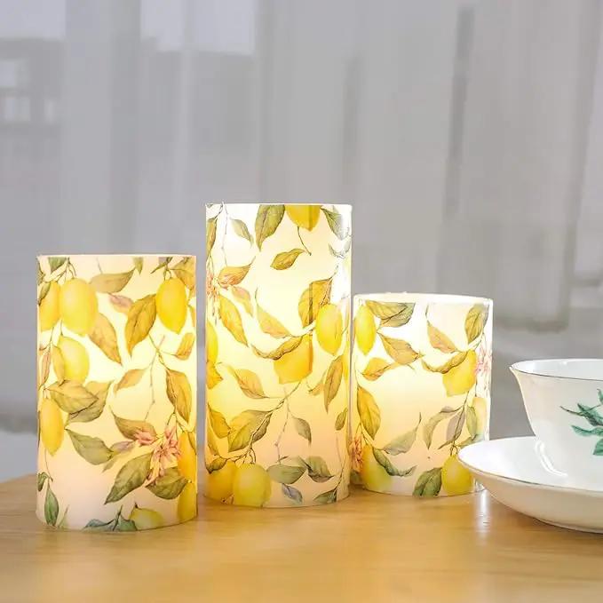 Flameless Candles Lemon Decor Battery Operated Lights with Remote Real Wax Flicker Electric Pillar Fake Candle for Home Bridal Shower Coffee Table Party Decorations Birthday Gifts for Women by GreenHaven Gardens