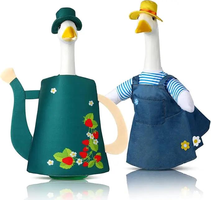 Frienda 2 Set Porch Goose Outfits Clothes 23 Inch Garden Raincoat Flag Bee Fishing Style Goose Costume for Lawn Patio Valentine's Day Decor by GreenHaven Gardens