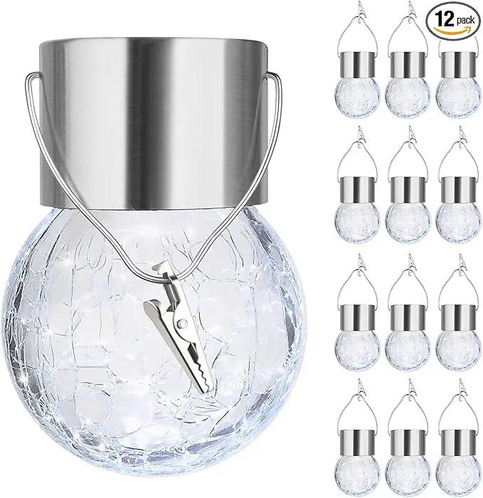 MAXvolador 12-Pack Hanging Solar Lights, Decorative Cracked Glass Ball Light, Solar Powered Waterproof Globe Lighting for Garden, Tree(Cool White) by GreenHaven Gardens