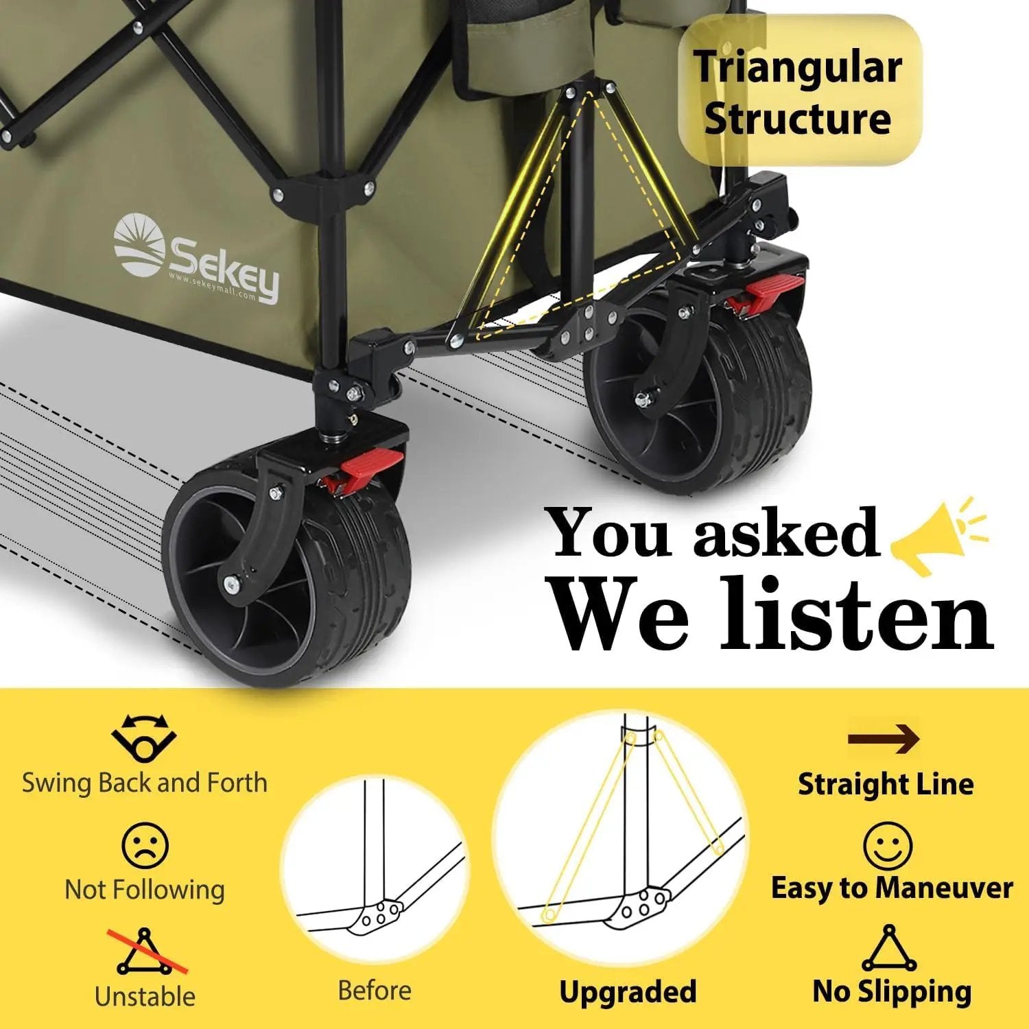 Sekey 48''L Collapsible Foldable Extended Wagon with 440lbs Weight Capacity, Heavy Duty 300L Folding Utility Garden Cart with Big All-Terrain Beach Wheels & Drink Holders. Khaki by GreenHaven Gardens