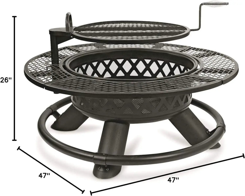 Castlecreek 47" Fire Pit BBQ Grill Outdoor Wood Burning Steel Log Firepit for Camping, Grilling, Smores, Yard, Cooking Outside, Barbecue, Bonfire Geometric by GreenHaven Gardens