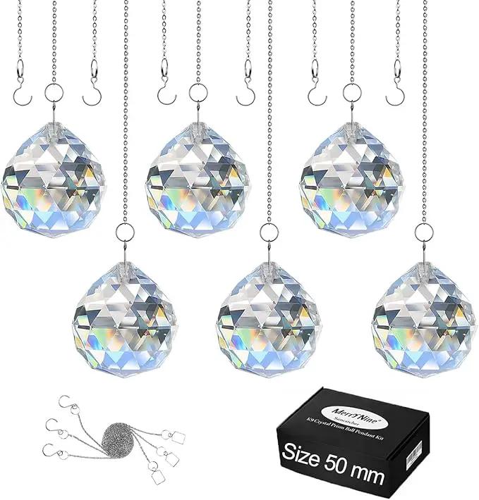 MerryNine 6 Pcs Clear Crystal Ball Prism Sun Shine Catcher Rainbow Pendants Maker, Hanging Crystals Prisms for Windows, for Feng Shui, for Gift (1.96"/50mm 6Pack) by GreenHaven Gardens