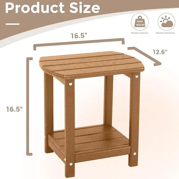 Adirondack Square Outdoor Side Table,2-Tier Storage Patio Side Table, HDPE End Tables for Backyard Pool Porch Garden Lawn BrownRed by GreenHaven Gardens